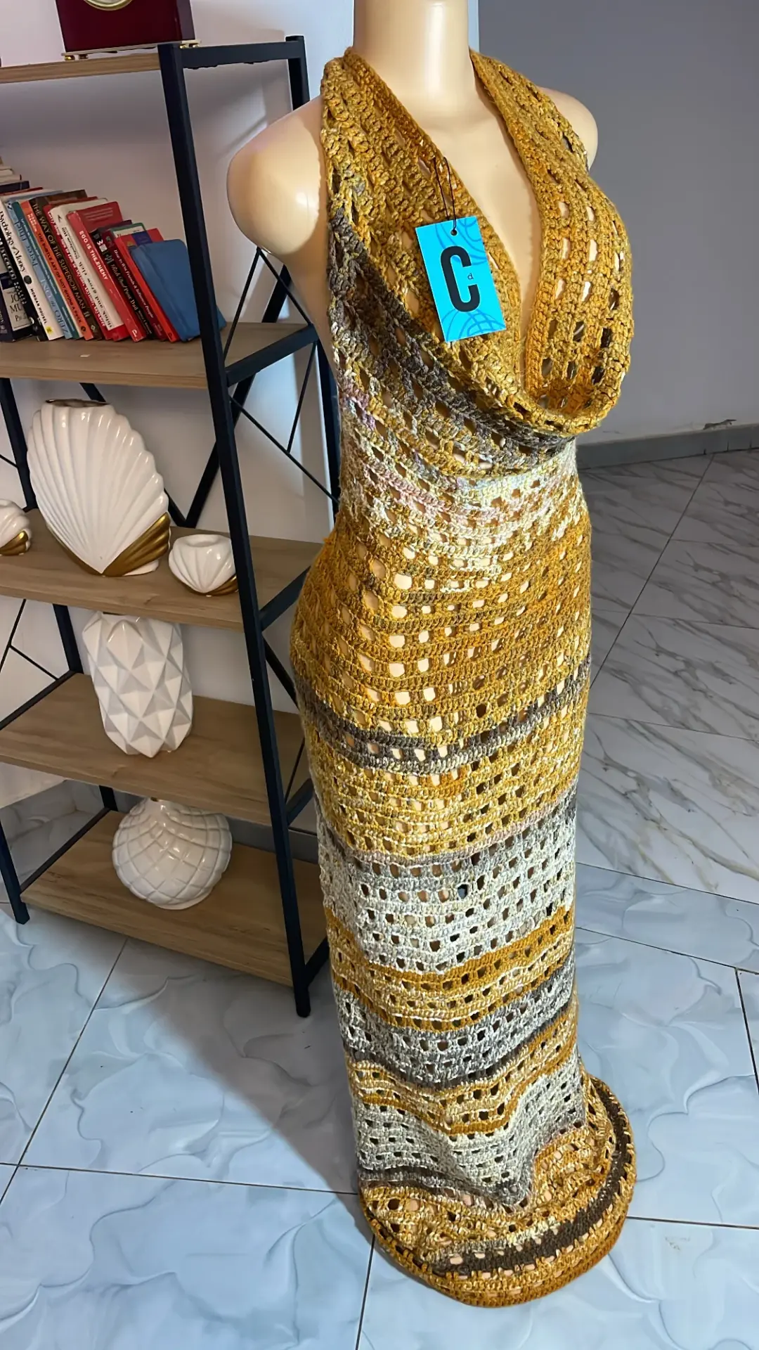 Mustard Cowl-Neck Maxi Dress