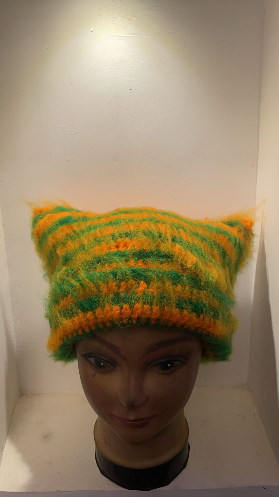 Green & Yellow Crochet Cat Hat