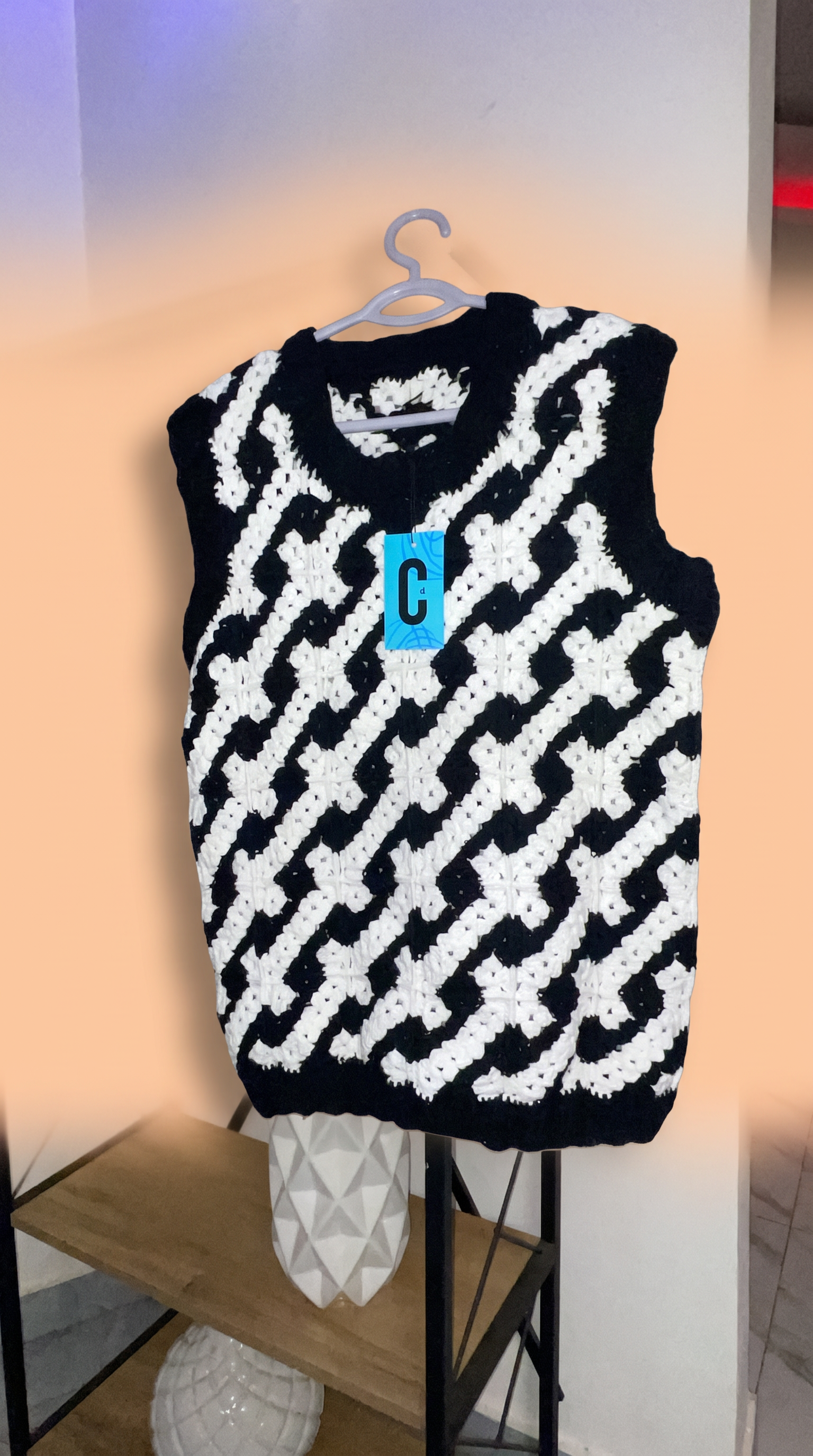 Black & White Crochet Vest