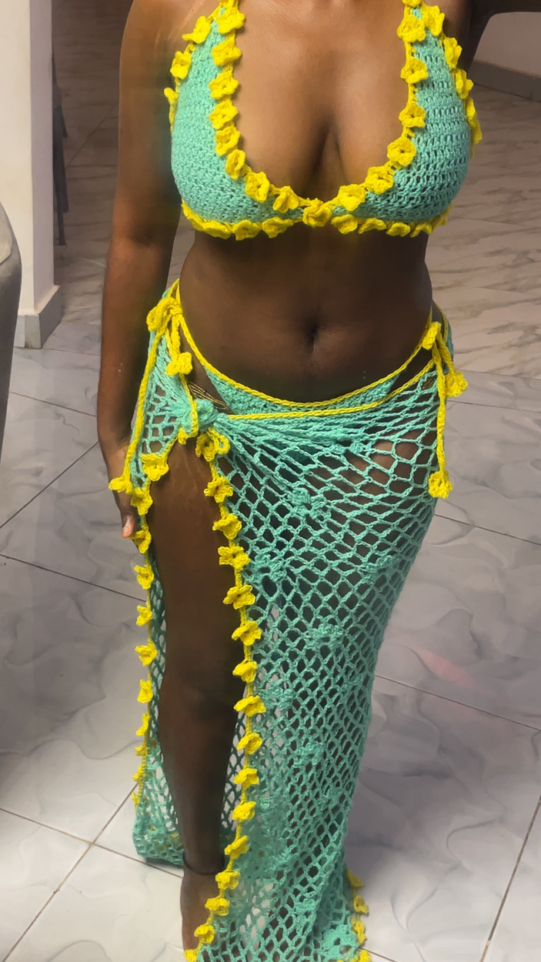 Mint & Yellow Crochet Beach Set