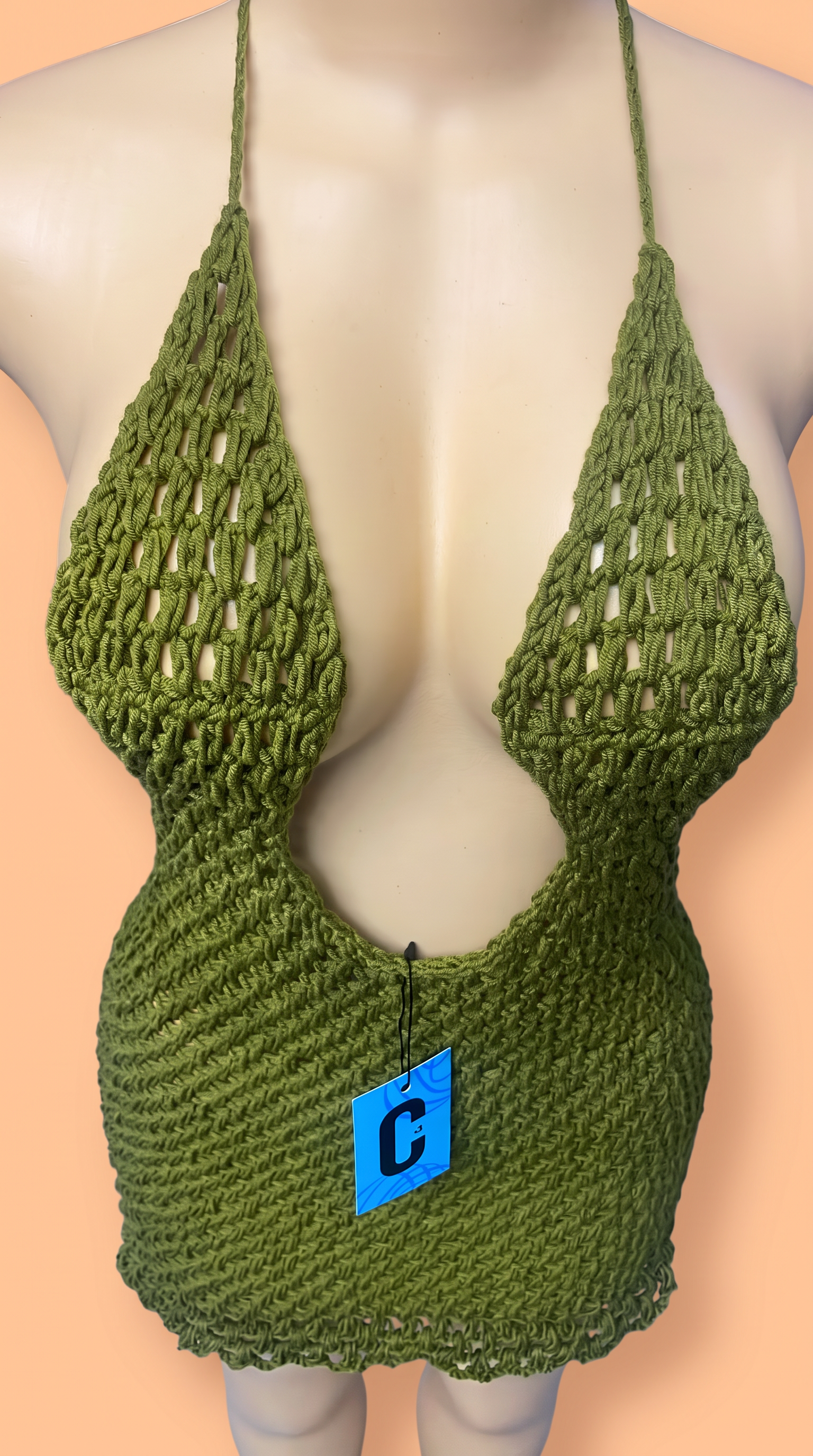 Olive Crochet Halter Dress