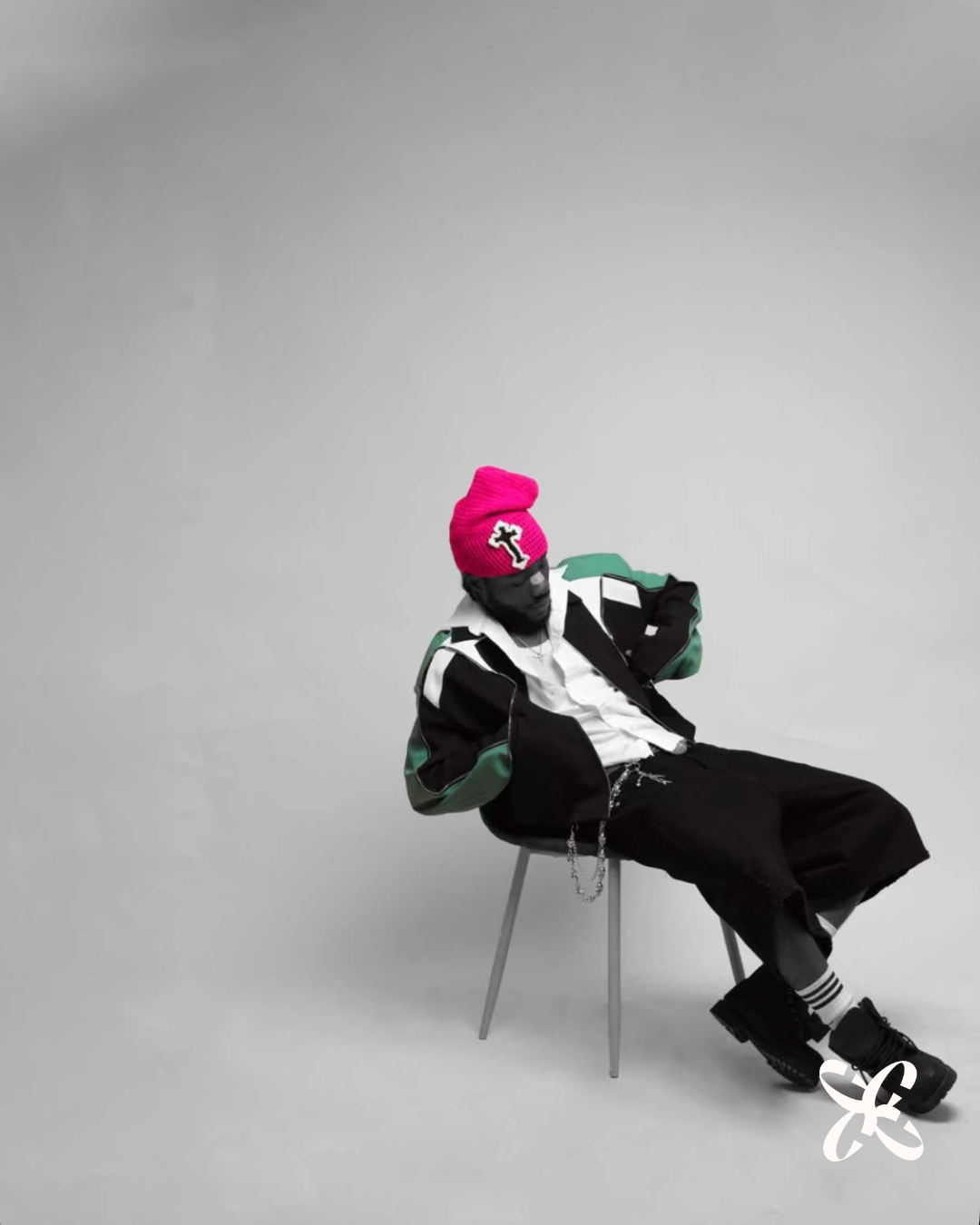 Pink Cross Beanie, Worn