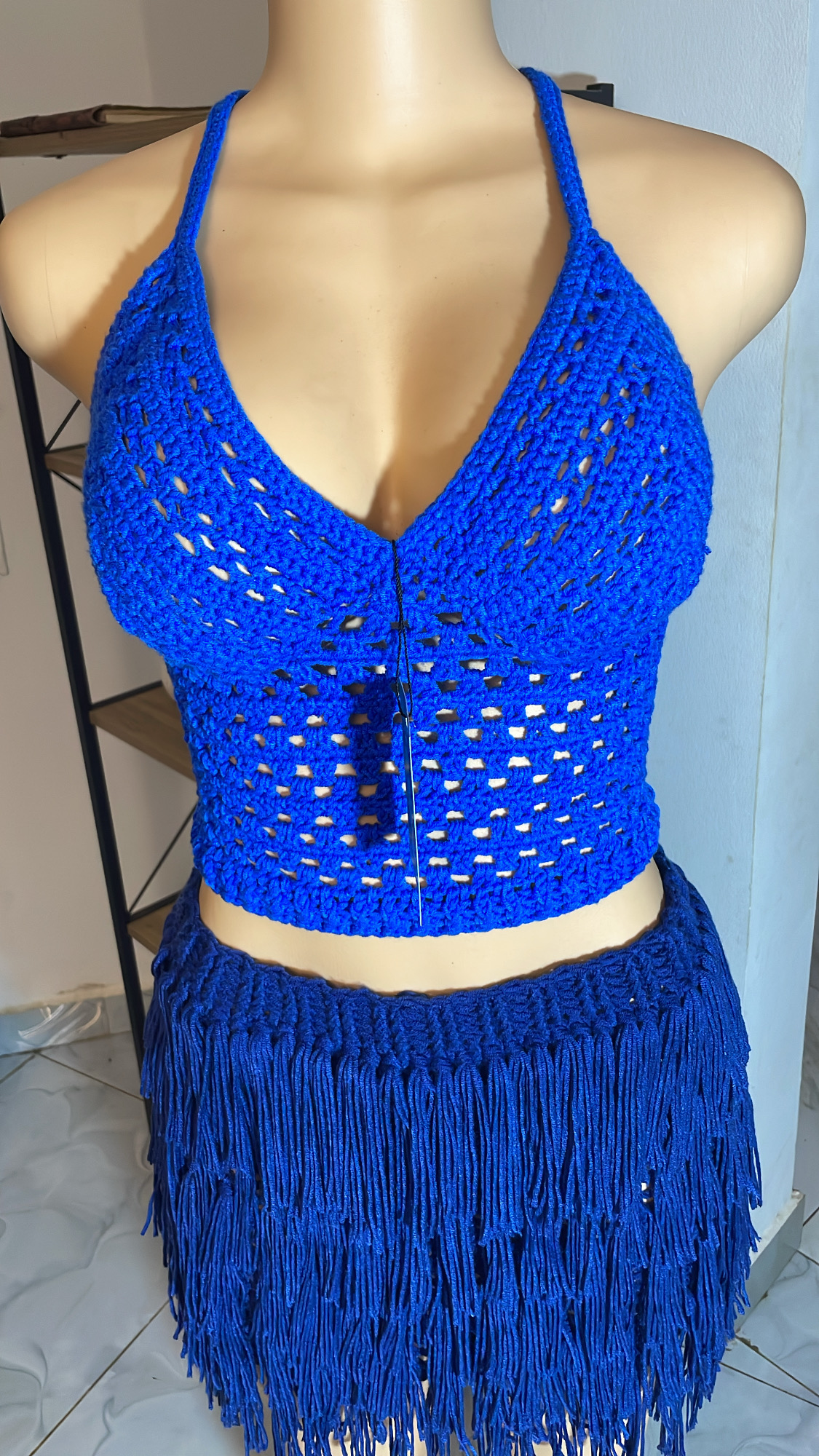 Blue Crochet Halter & Fringe Set