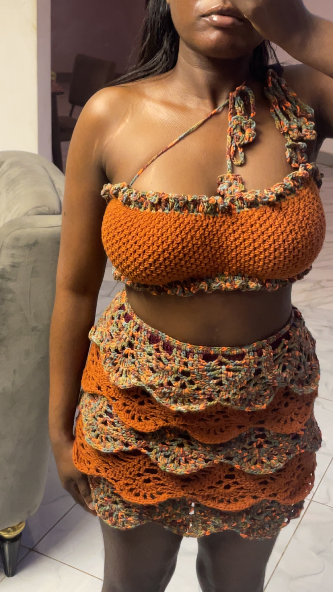 Orange Scalloped Crochet Set